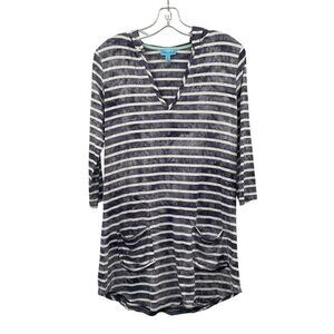 Sandiva Womens Striped Hoodie 3/4 Sleeve Blue/White Size XS Pockets